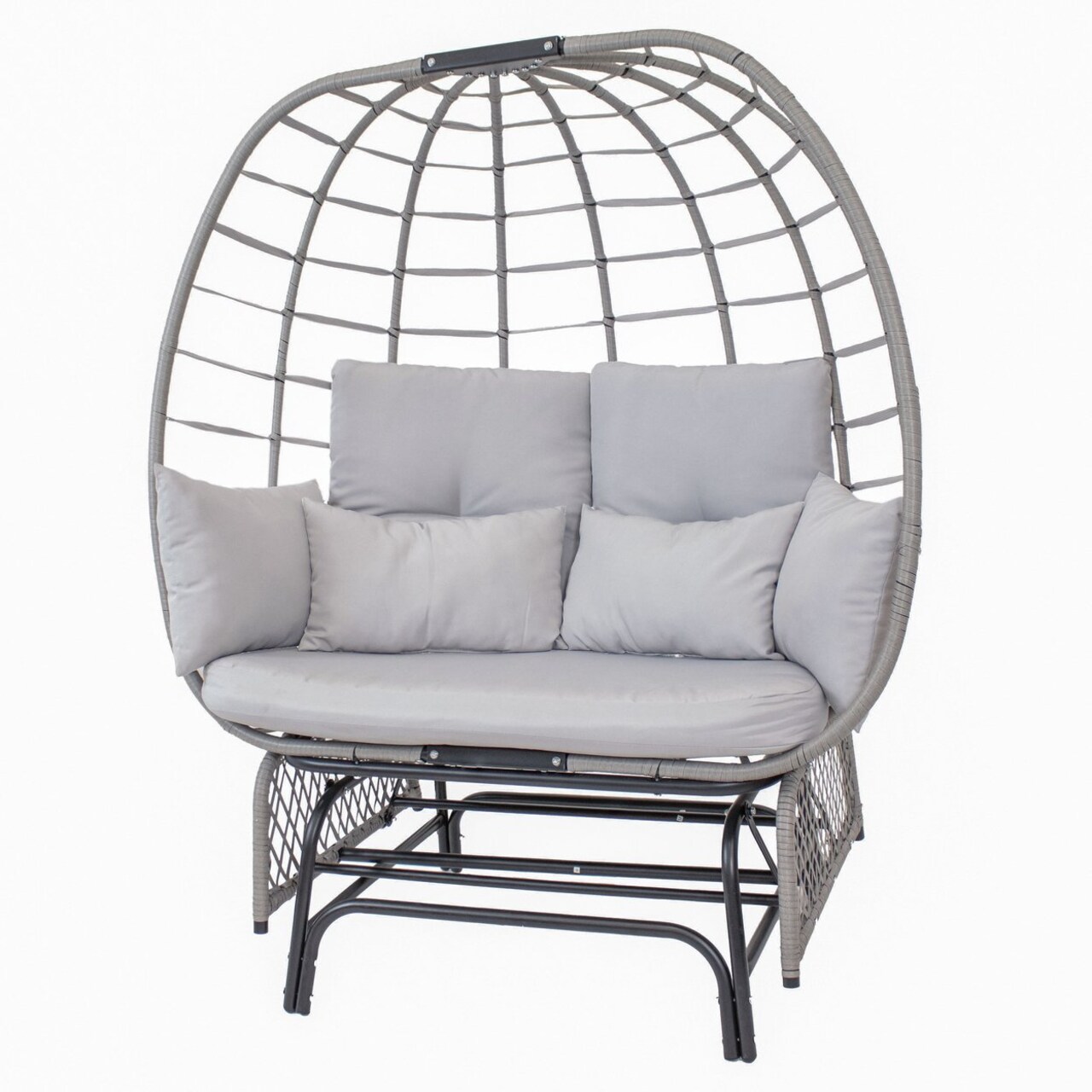 Sunnydaze Polyrattan Double Egg Chair Glider With Cushions And Pillows
